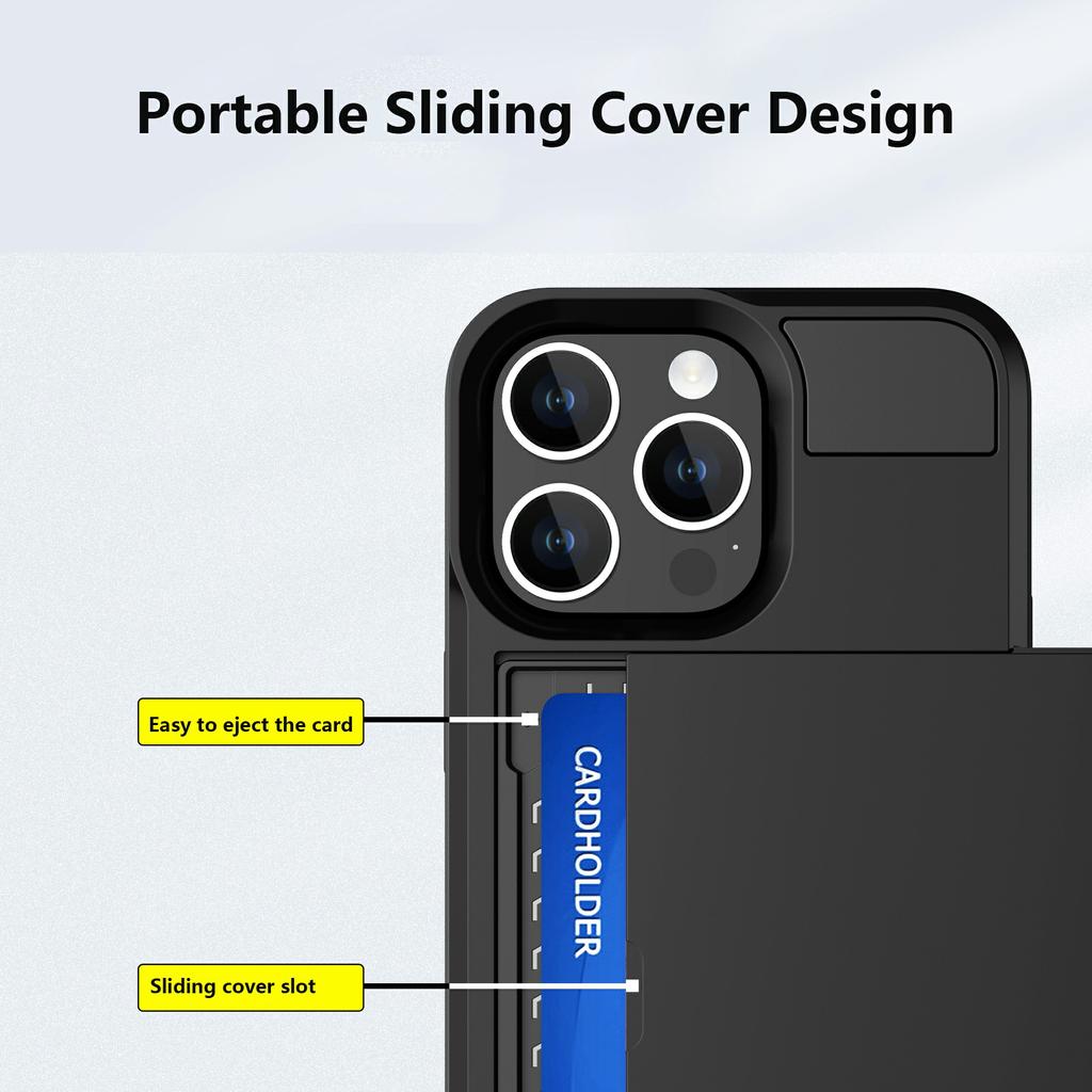 PC+TPU Phone Cover for iPhone 15,Sliding Card Holder Anti-scratch Back Case