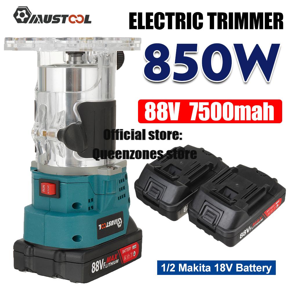 Blue 18V Battery 88V Cordless Electric Trimmer Woodworking Slotting Trimming Cutter Router Milling Machine Wood Milling