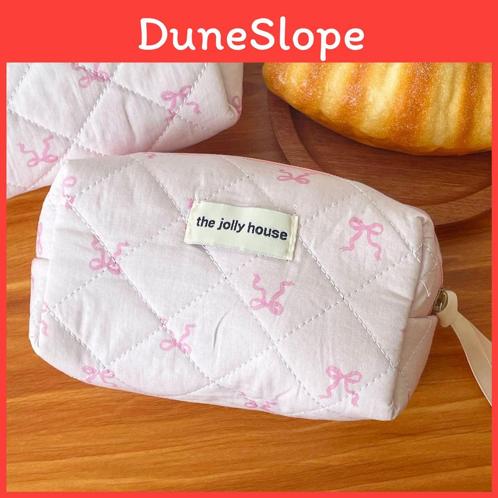 Cotton Pink Ribbon Bow Makeup Bag With Breathable Design For Students And Daily Use