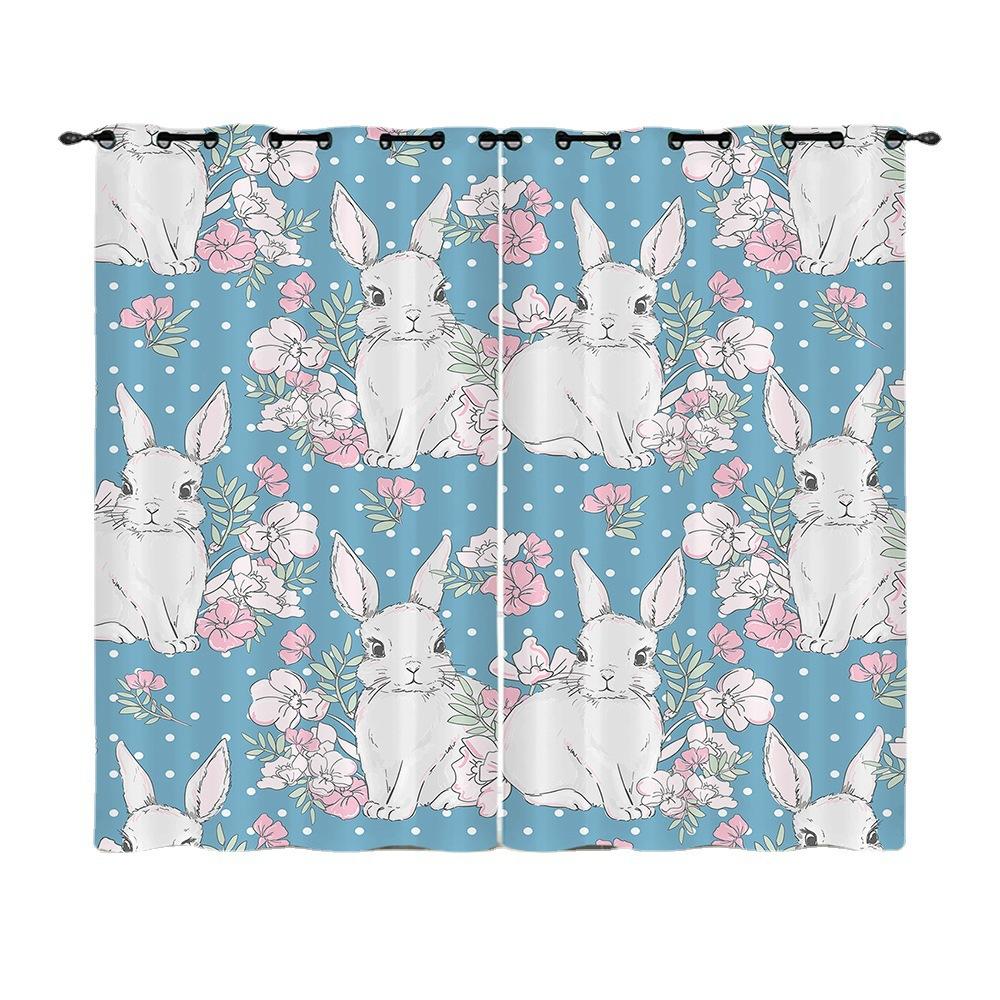 Curtain Rabbit Animal Illustration Curtain Digital Printing Blackout Curtain No Punching