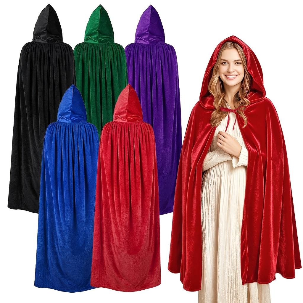 1Pc Velvet Hooded Cape, Halloween Cloak Robe Unisex Witch And Elf Cosplay Accessory Suitable For Costume Masquerades, Devil And Vampire Dark Outfits