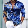 Herren Luxus Satin Langarmhemd mit 3D-bedruckten Seidenknöpfen und glänzender Oberfläche, Nachtclub Party Lässiges Modehemd