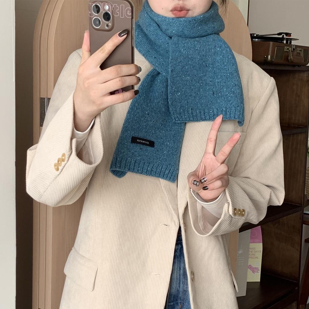 Korean Style Autumn and Winter Couples Thickened Wool Scarf Women's Warm Small Knitted Wool Scarf