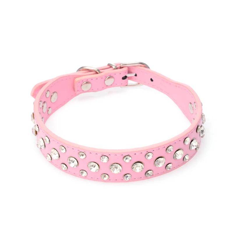 Adjustable Rhinestone Studded PU Leather Dog Collar for Small Medium Large Dogs Cats Anti-Bite Pet Neck Ring Pet Supplies