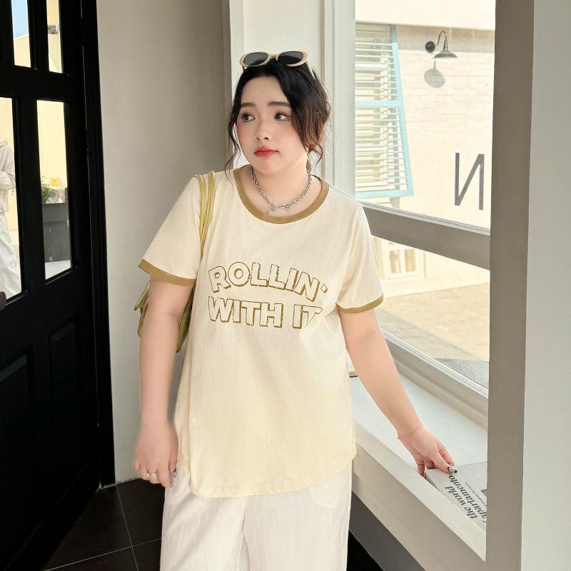 

Size Women s Clothing [Interesting Colorful T] Minimalist Contrast Color round Neck Print Short-Sleeved T-shirt Summer Belly-Covering Slimming Top Apricot color 9xl