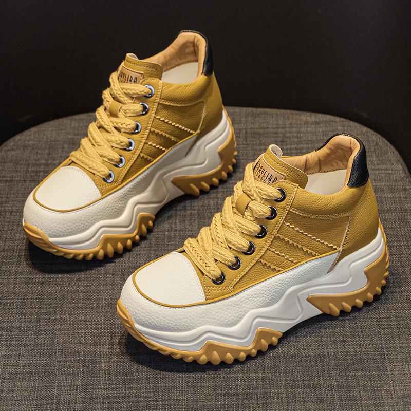 Leather dad shoes women's autumn 2025 new inner height increase casual fashion sports shoes thick sole inner height increase women's shoes