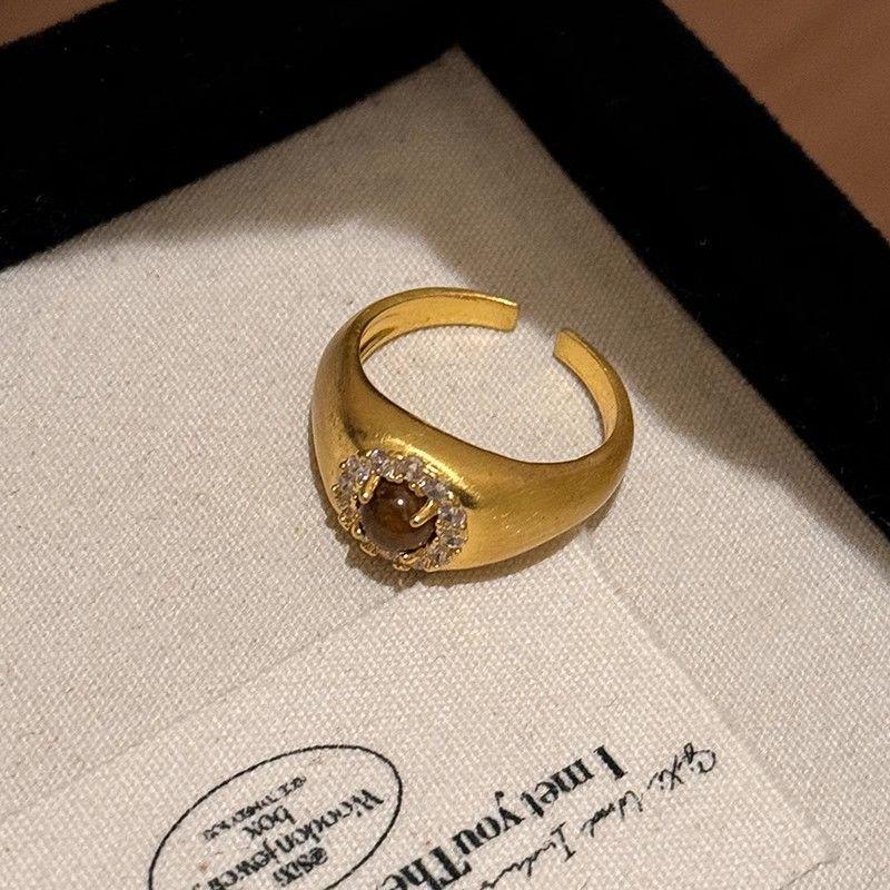 Retro Handmade Tiger Eye Ring: Luxury Stackable, Super Shiny Micro-Paved Jewelry for Women