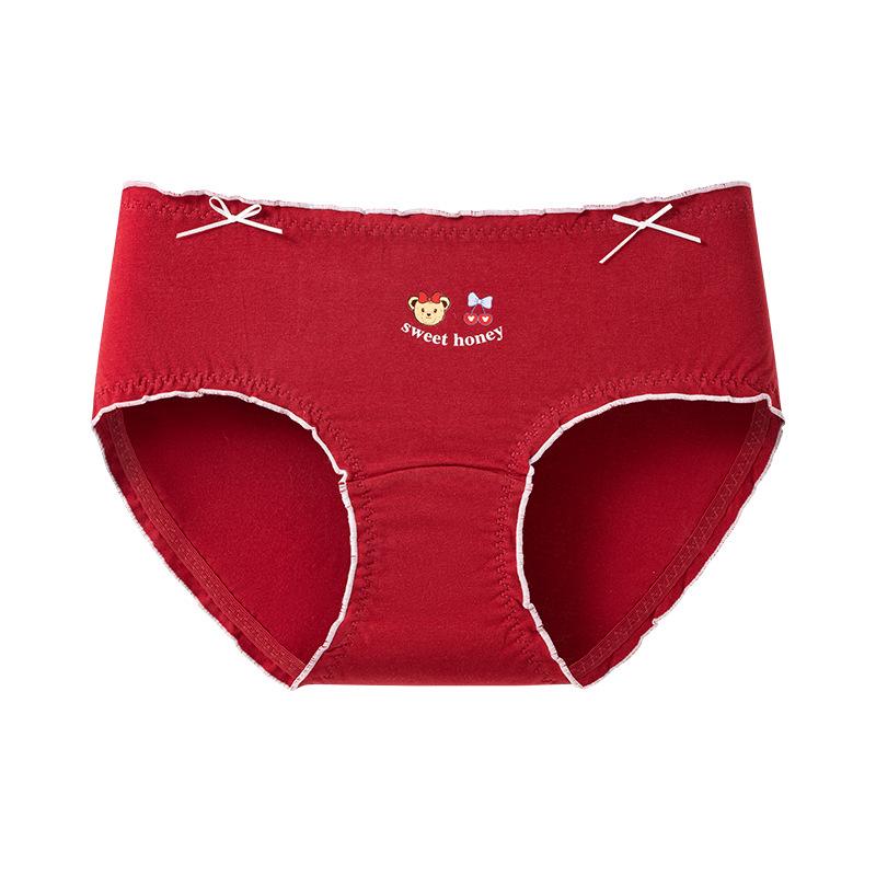 

Женское весенне-осеннее новое хлопковое милое нижнее белье с мишкой 10A с антибактериальной ластовицей XL красный