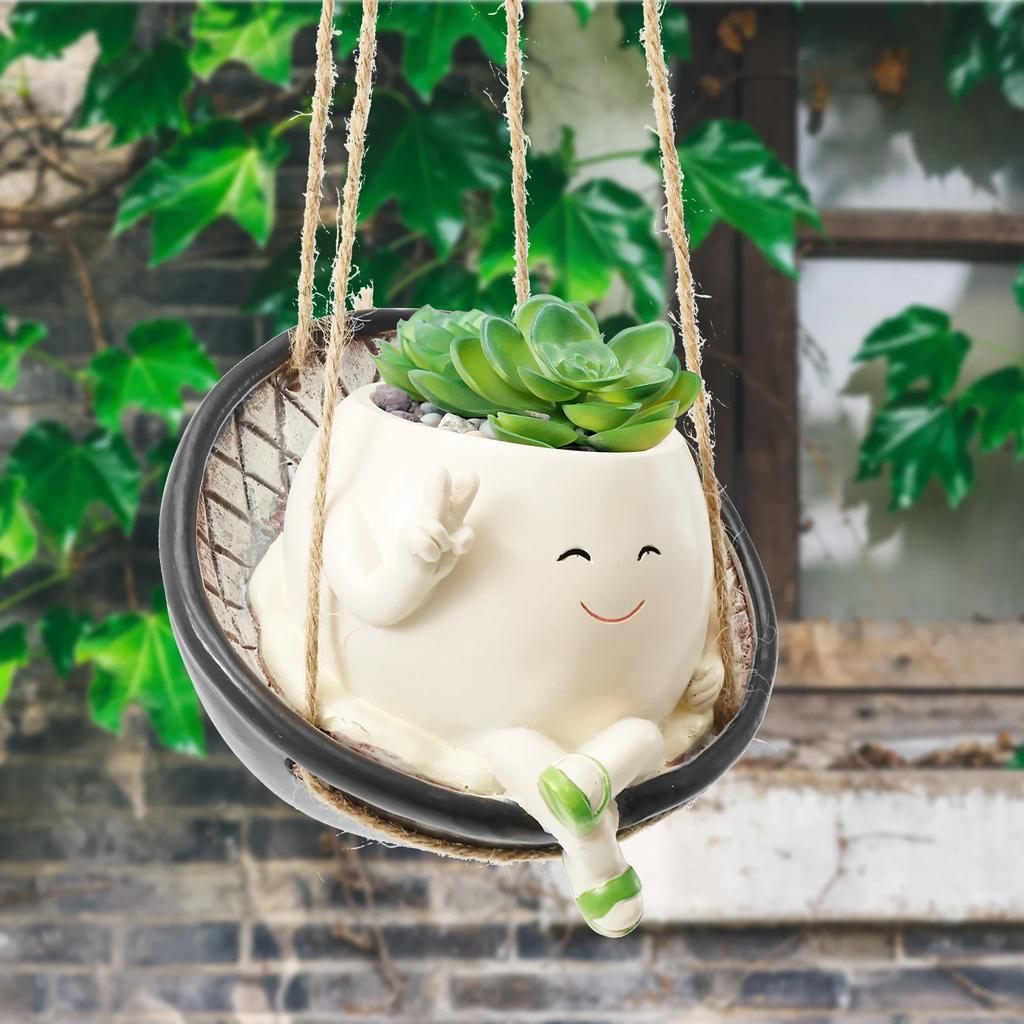 Schaukelstuhl-Pflanztopf aus Kunstharz, kreativ, zum Aufhängen an der Wand, lächelndes Gesicht, Blumentopf, fügt Interesse hinzu, lächelnder Pflanztopf für Zuhause, neu