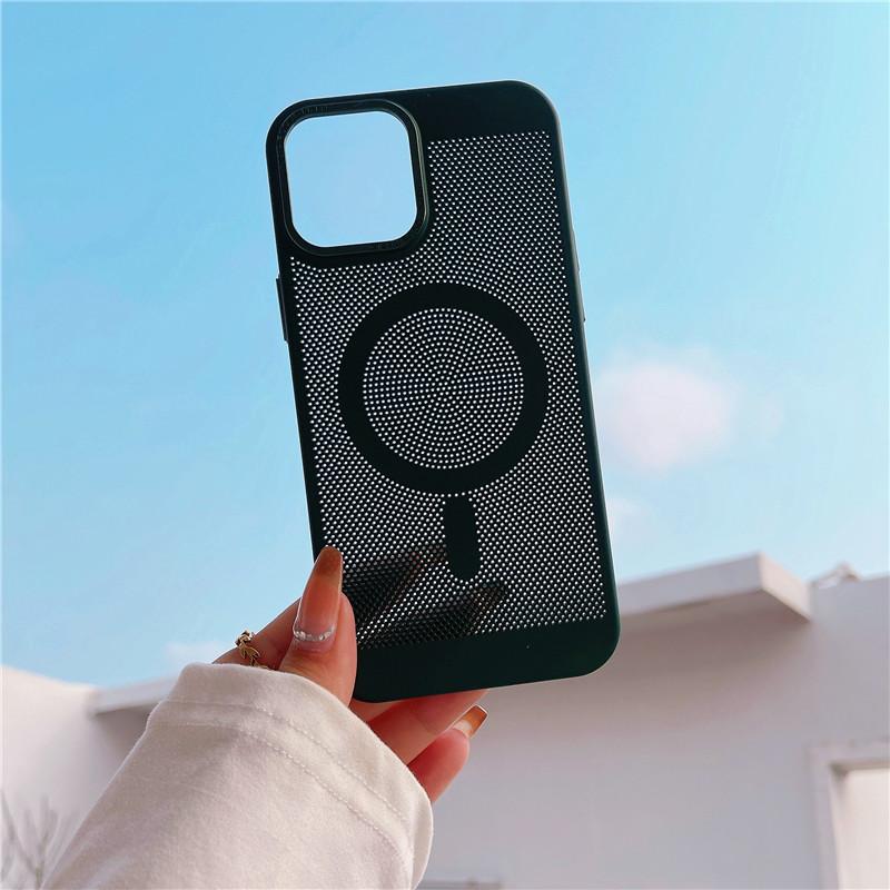Camera Big Hole Grid Heat Dissipation Magnetic PC Case For iPhone 12 11 Pro Max Non-Slip Anti-fingerprint Back Protector Shell Cover