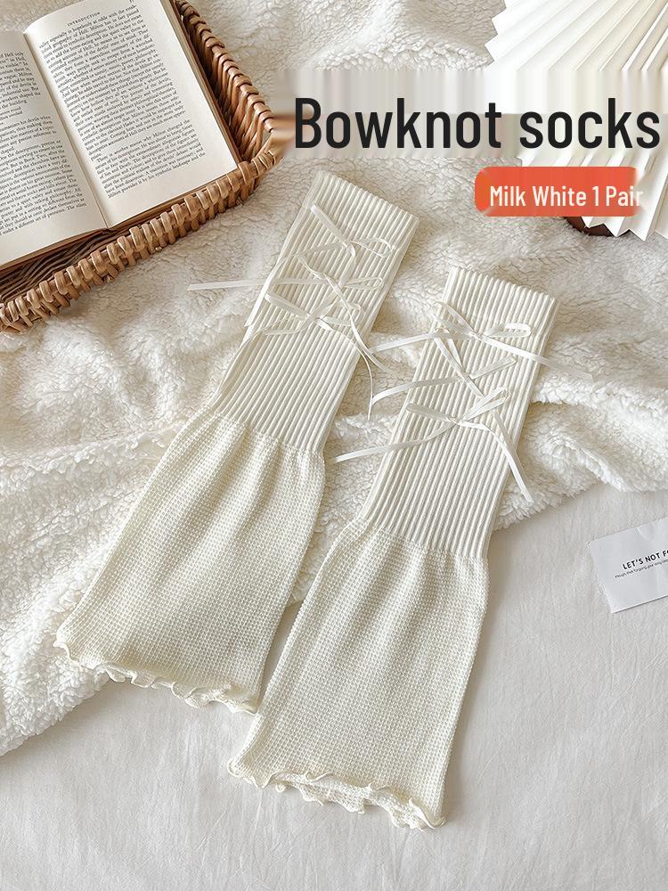 Y2K Summer Thin Women's Knee-High Socks - White, Leg-Shaping JK Style for Spring/Autumn