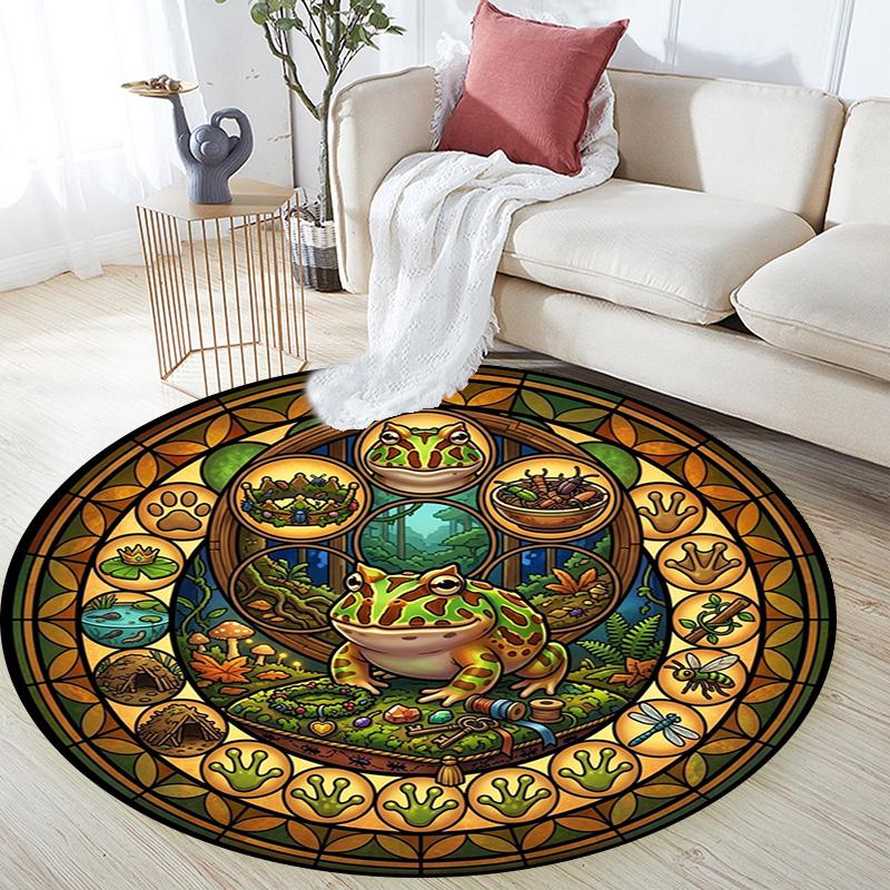 Frogs Forest Journey Round Area Rug Under Office Chairs Bedroom Living Room Home Decor