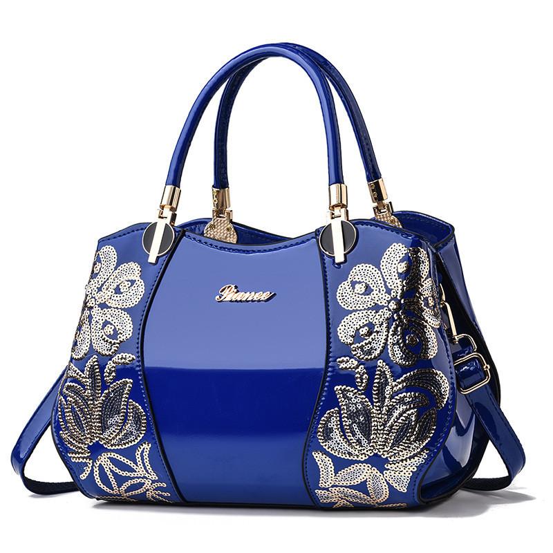 Stilvolle Damen-Boston-Tasche für mittlere Jahre, Große, Atmosphärische Damenhandtasche, Patentleder-Mama-Tasche, Handtasche mit großem Fassungsvermögen