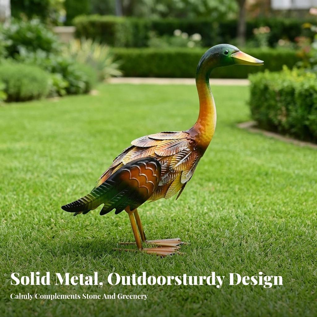 Metal Duck Garden Statue Hand-Painted Bird Decoy Nature-Nature-Themed for Patio