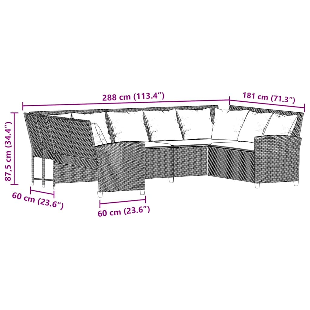 Garden Sofa with Cushions Black Poly Rattan
