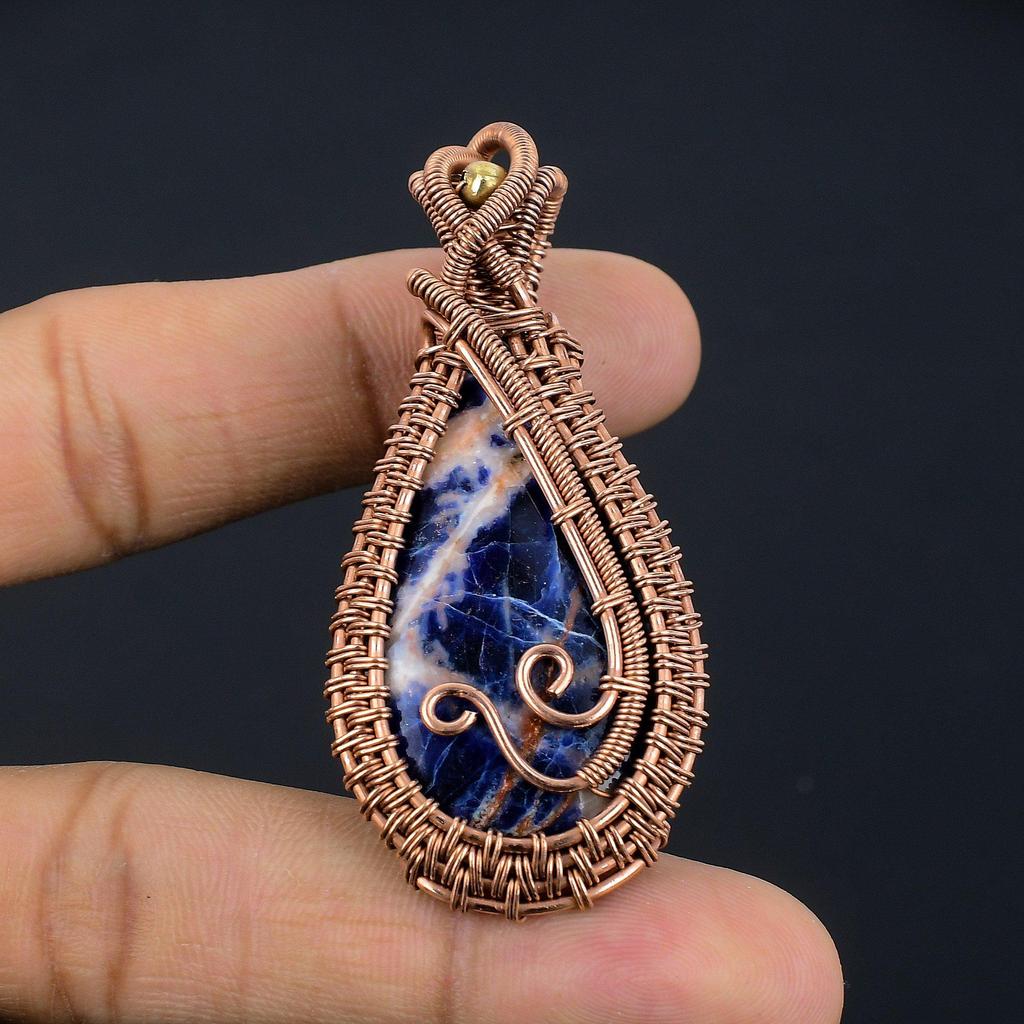 Sodalite Pendant, Gemstone 999 Copper Wire Wrapped Jewelry Pendant, Handmade Jewelry Birthstone Pendant, Gift For Him