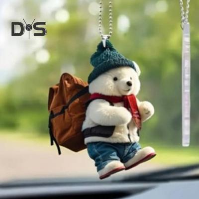 Cute Bear Rearview Mirror Pendant Stylish Backpack Bear Design Lifelike White Bear Ornament for Car Home Christmas Tree Unique Gift
