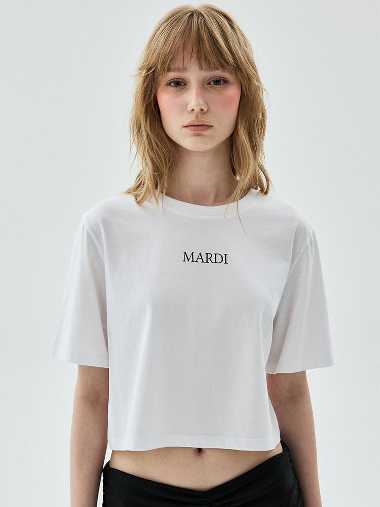 [mardimercredi] Cropped Basic T-shirt Mardi Serif Logo_White