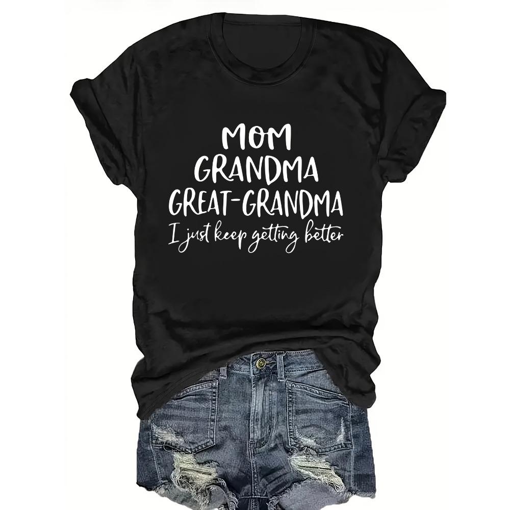 Mom Grandma Great-Grandma Women's Tee Funny Family Graphic Casual Red Top