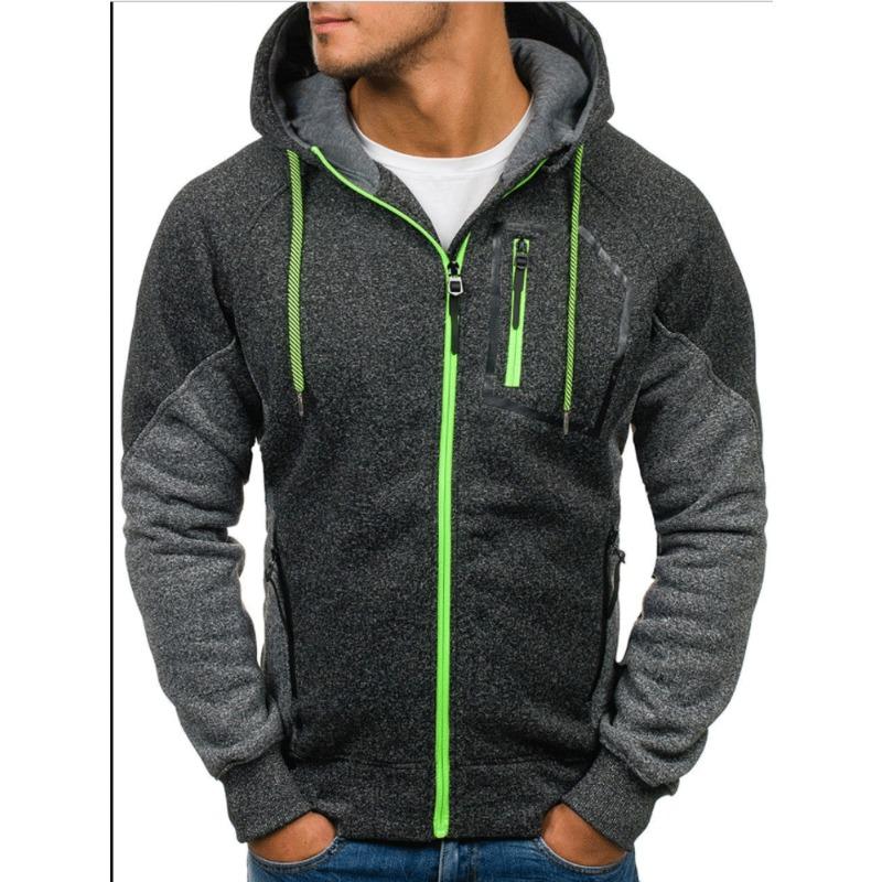 New Men's Casual Color Block Sweatshirt Fleece Cardigan Hooded Jacket 2