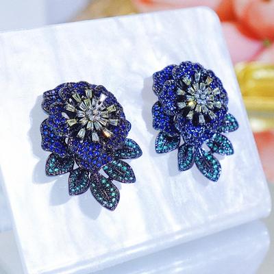 CMM Schwere Industrie Mikro-Intarsien Farbe Zirkon Blume Ohrringe Mode Luxus Ohrringe Party Frauen Schwarz Überzogene Ohr Stud