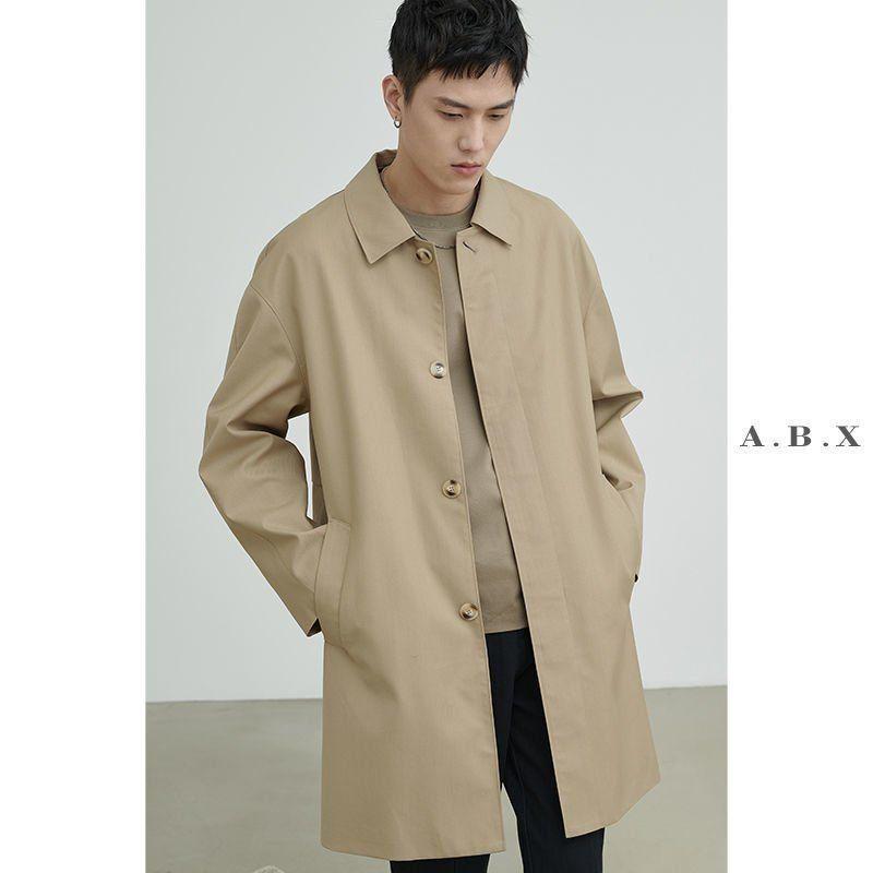 Men's Khaki Mid-Length Cityboy Trench Coat for Larger Sizes