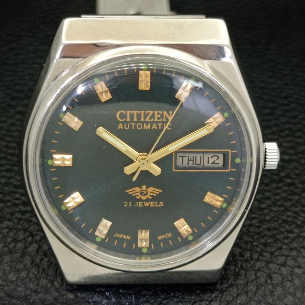 GEBRAUCHTE VINTAGE CITIZEN AUTOMATIC 8200 JAPAN HERRENUHR MIT BLAUEM ZIFFERBLATT a434851-2 R123-a434851