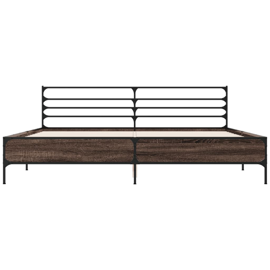 Brown Oak Effect Bed Frame 200 x 200 cm Wood Based Material & Metal