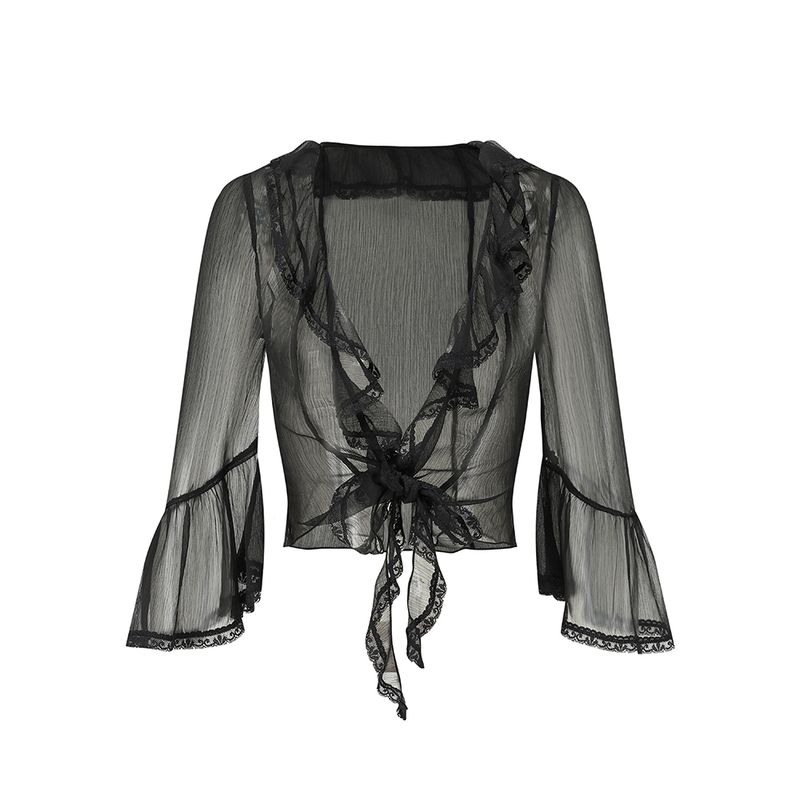 

Lacemade Black and Pale Blue Beam Shadow French Style Retro Black Lace Fishbone Silm Sexy Sling Long Dress British Black Cardigan XS