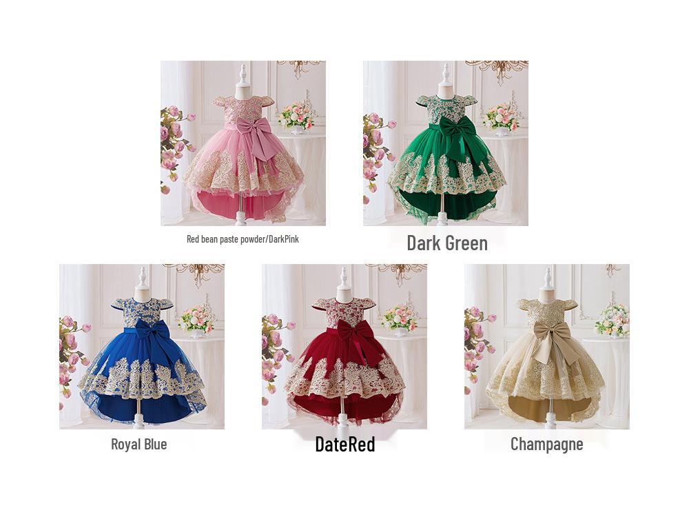 Girls' Elegant Lace Princess Evening Dress with Train for Special Occasions