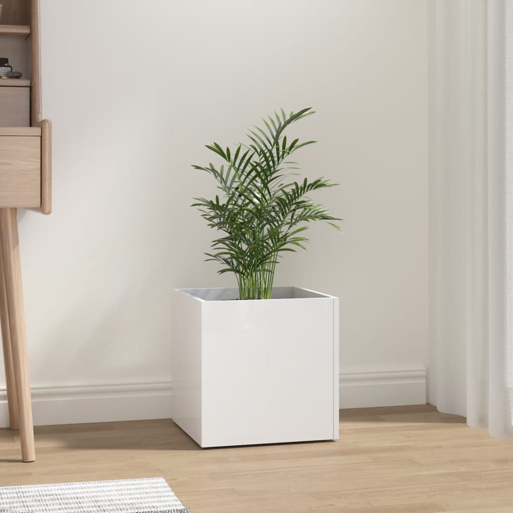 Vidaxl Planter, White With Gloss, 40X40X40 Cm, Wood-Based Material