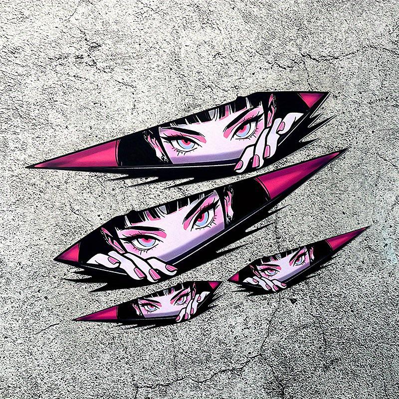 4Pcs 2D Anime Girl Eye Stickers for Cars & Motorcycles