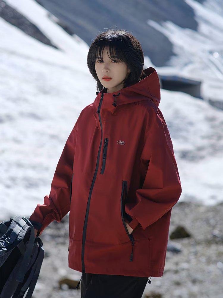 Damska Neutralna Trójodporna Wiatroszczelna Kurtka Górska - Funkcjonalna Jesienna Odzież Wierzchnia w Amerykańskim Stylu