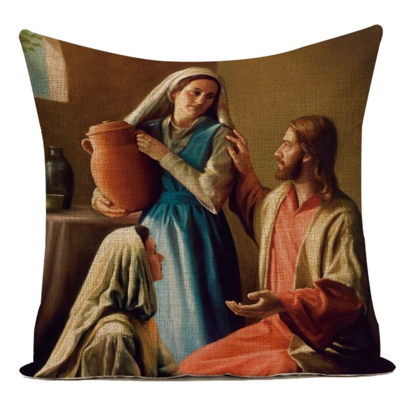 Pearl Girl Wearing Earrings Art Oil Painting Decorative Throw Pillow Case Polyester Cushion Cover for Living Room Decoration