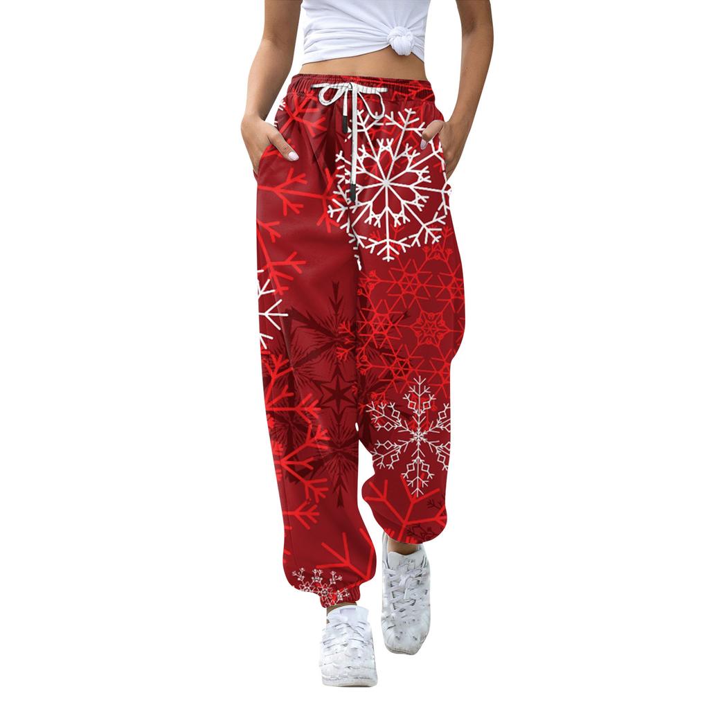Women's Casual Fashion Christmas Printed Casual Sweatpants Elastic Waist Drawstring Pants