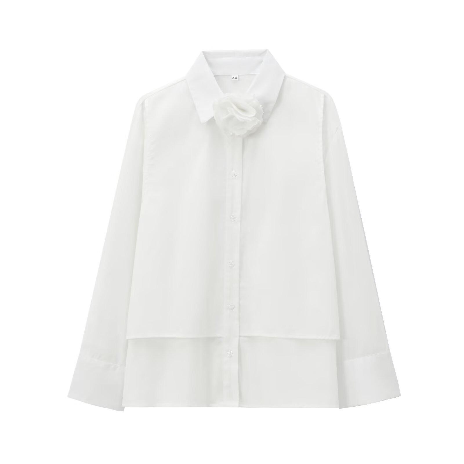 

2024 Autumn Women s European & American Style Floral Poplin Long Sleeve Shirt Extra Small белый