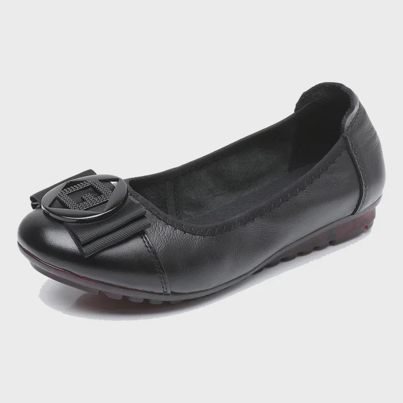 Comfortable Non-Slip Leather Flats for Women - Ideal for Spring & Autumn, Perfect for Middle-Aged & Elderly