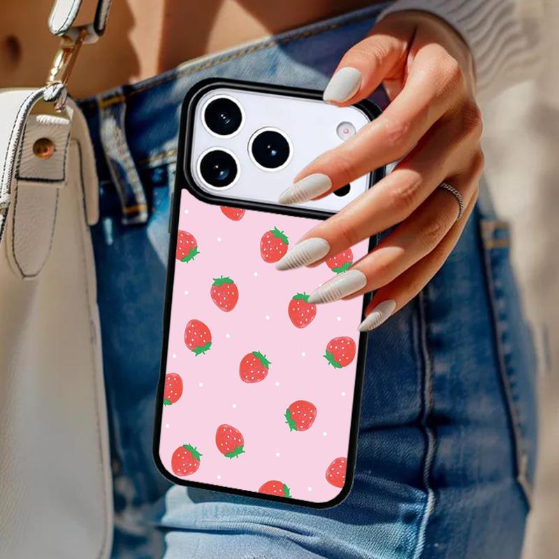 Pink Cherries Cherry Strawberry Phone Case For iPhone 17 Air 14 15 13 12 Max Cover For Apple 16e 11 Pro Max Plus Coque