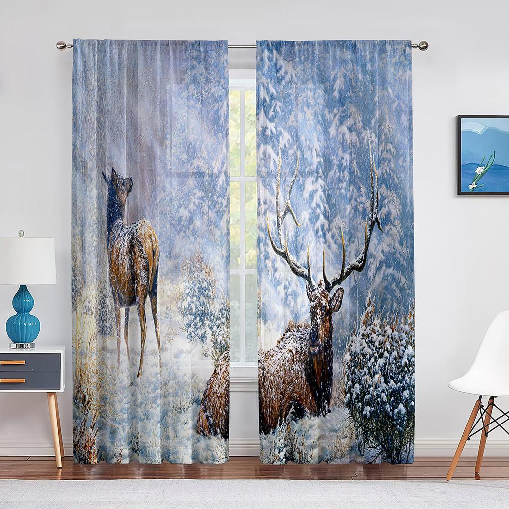 Sika Deer Nature Autumn Forest Wildlife Sheer Voile Curtain for Living Room Bedroom Kitchen Modern Tulle Window Treatment Decor