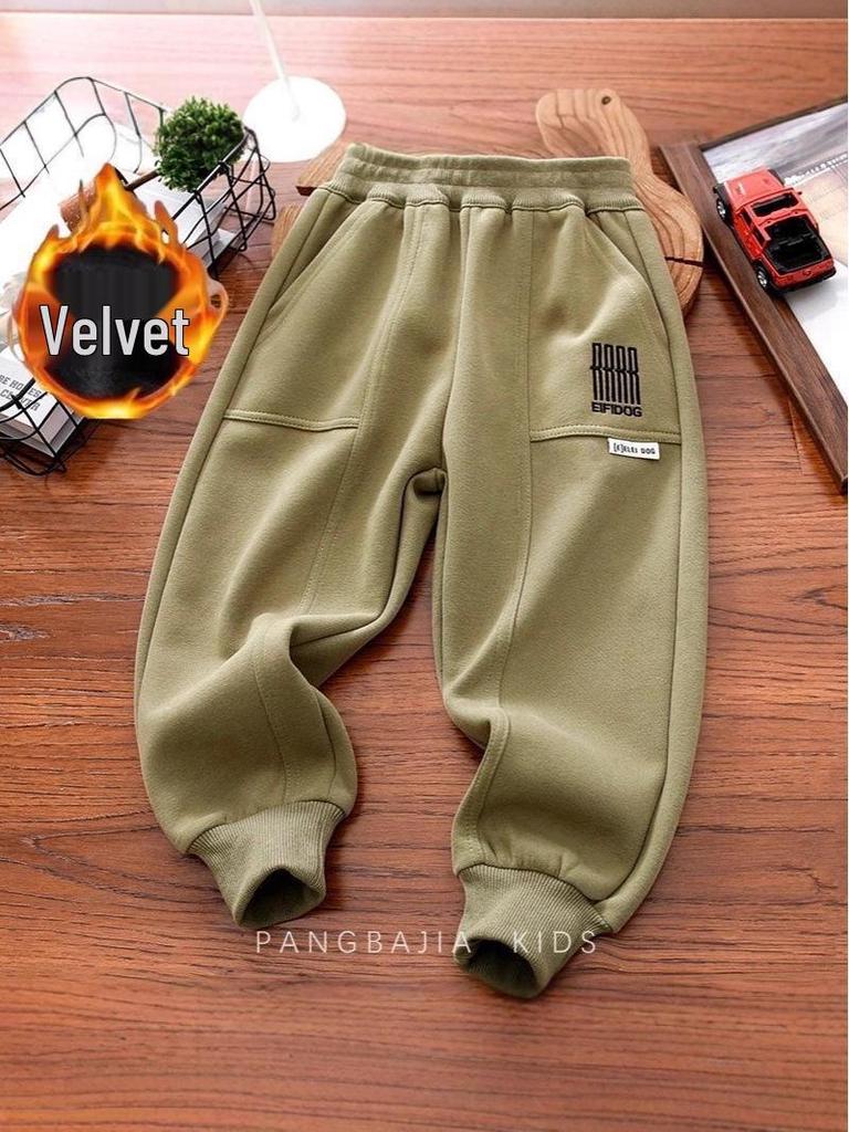 Boys' Plus Velvet Thickened Loose Sweatpants - Autumn/Winter 2025 Fashion