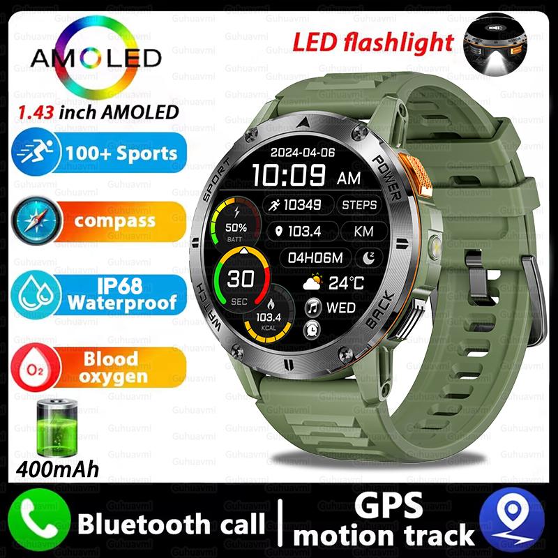 New GPS Outdoor Smartwatch 1.43'' AMOLED Display 100+ Sports Modes Voice Calling Smart Watch Men Military Grade Toughness Watch