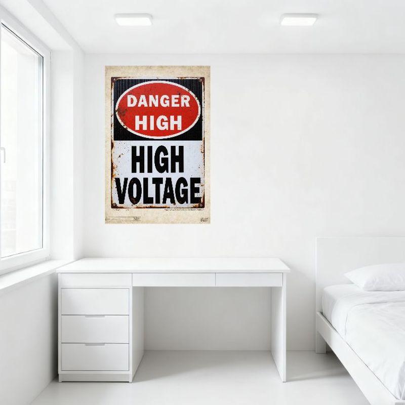 Vintage 'DANGER HIGH VOLTAGE' Rusty Tin Sign Industrial Electrical Warning Metal Plaque for Wall Decor, Aged Rustic Safety Sign