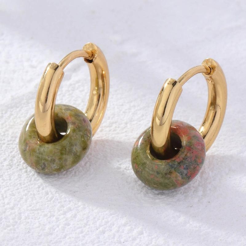 Natural Stone Bead Earrings Stainless Steel Ear Hooks Circle Ear Buckle Hoops Fashion Ear Jewelry Gift for Women Girls