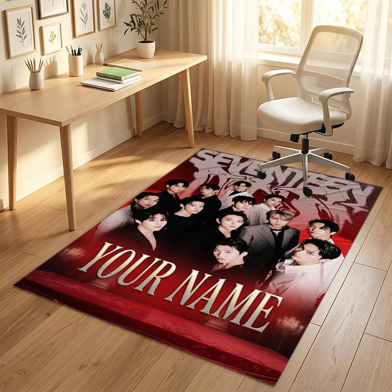Personalized Crystal Velvet Carpet,SEVENTEEN Custom Printed Name, Plush Area Rug For Home Indoor Decor