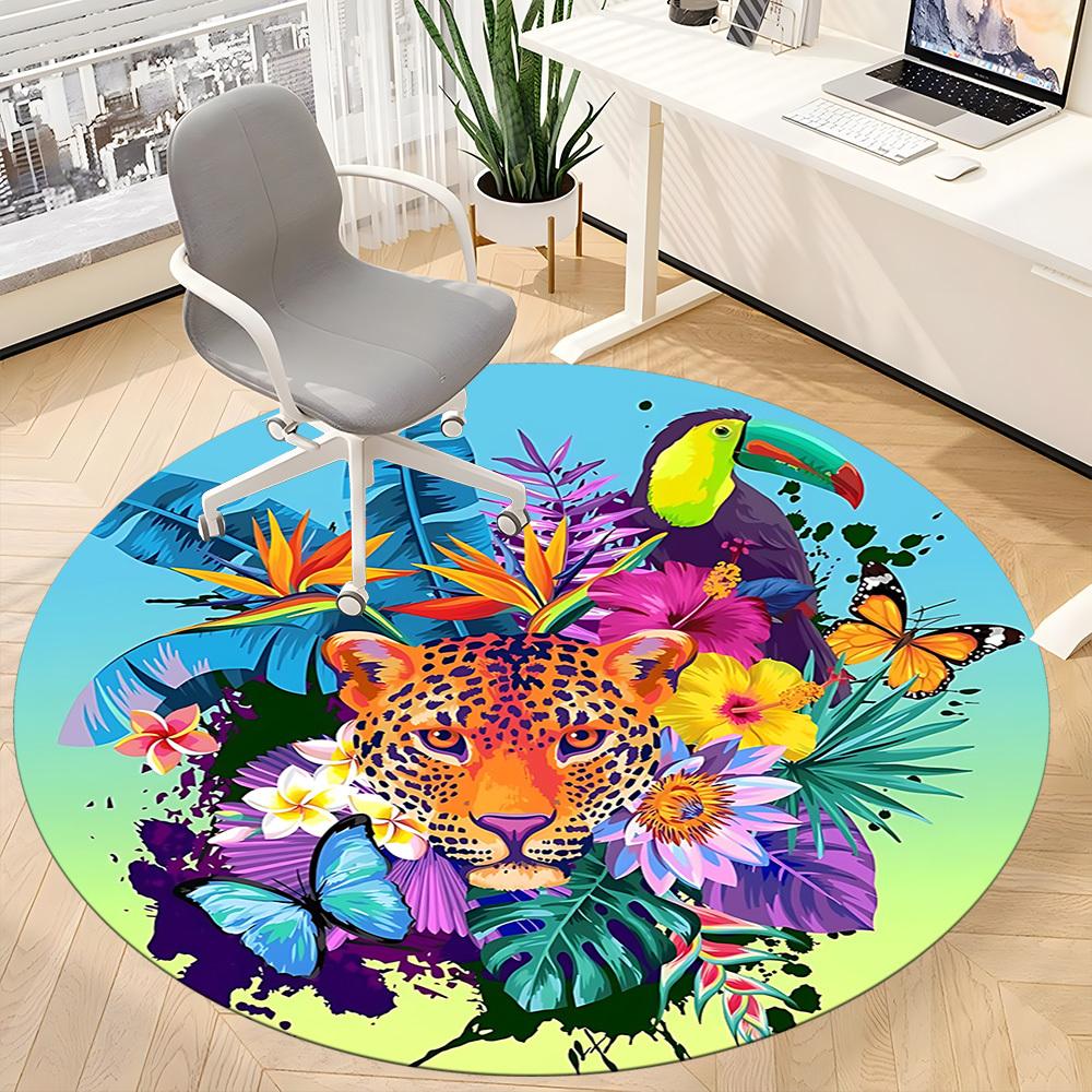 1pc Tropical Leopard Floral Chair Carpet for Office Machine Washable Rug for Office, Good Gift for Family or Friends yy251225197