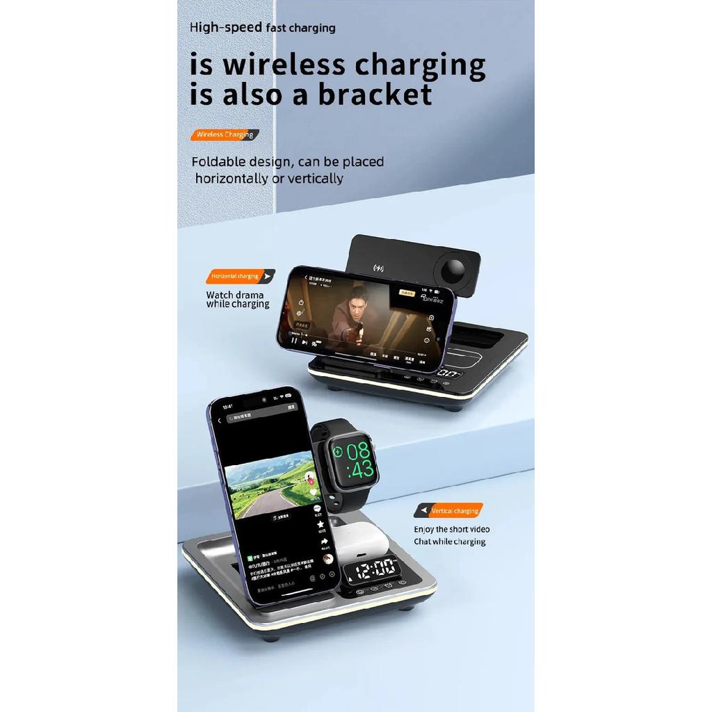 3 In 1 Wireless Magnetic Charger Station With Clock Display