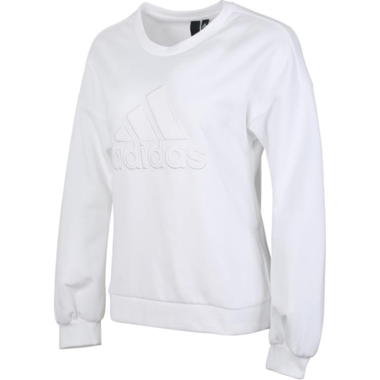 Adidas Crew Emby Bos Letter Comfortable Soft Pullover Round Neck Sweatshirt Women Sweatshirt White DT2357