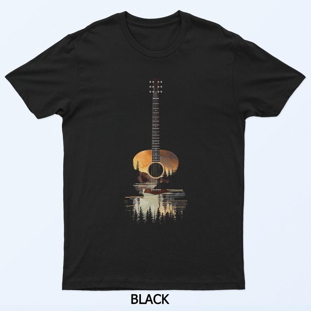 Sunset Acoustic Guitar Nature Reflection Music Lover T-Shirt