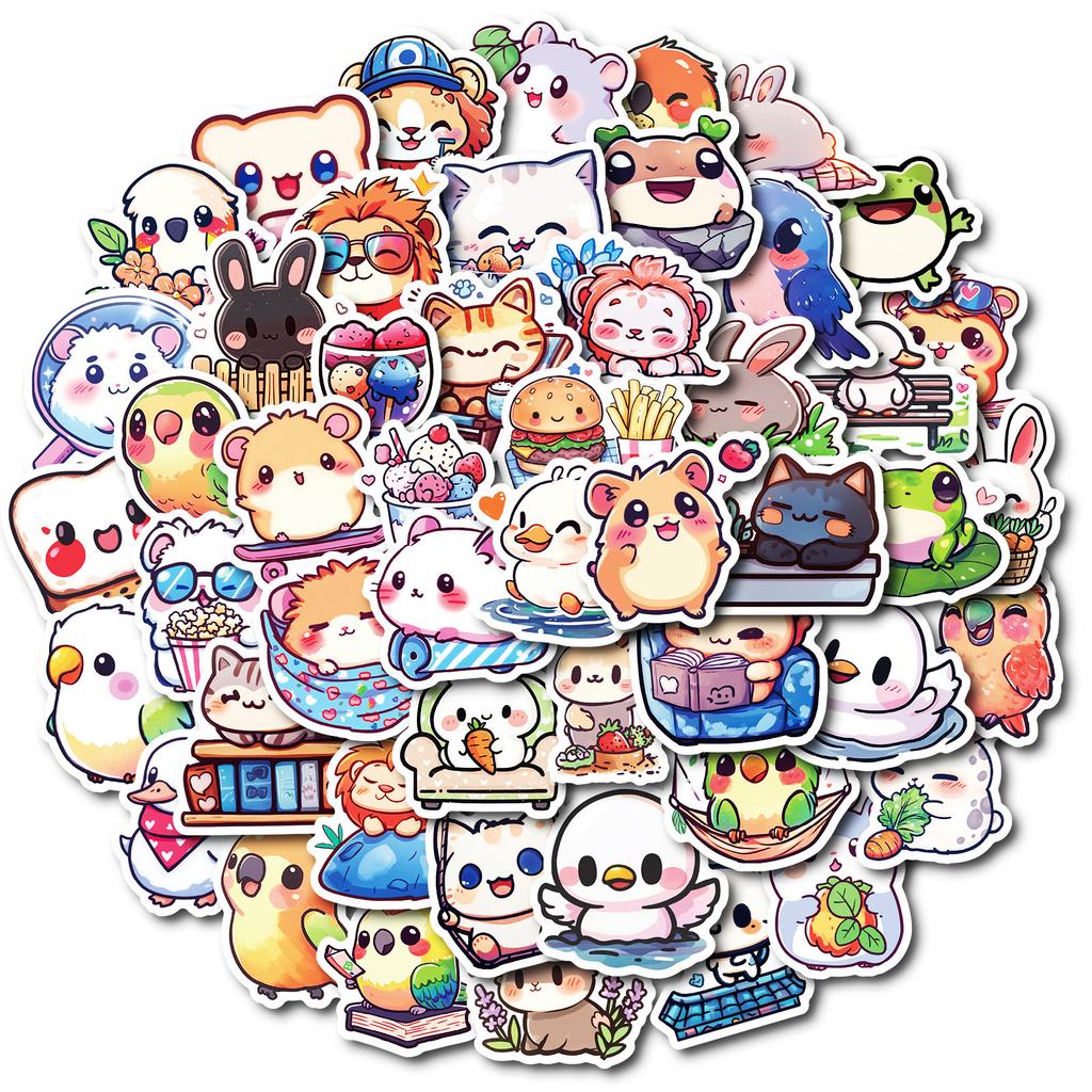 50 New Minimalist Small Animal Graffiti Decorative Stickers Cat Lion Hamster No Repetition Decorative Stickers