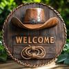 Rustic Welcome Sign Cowboy Hat Rope Western Wall Art Decor 8x8 Inch Western Theme Gift for Home Bar Office